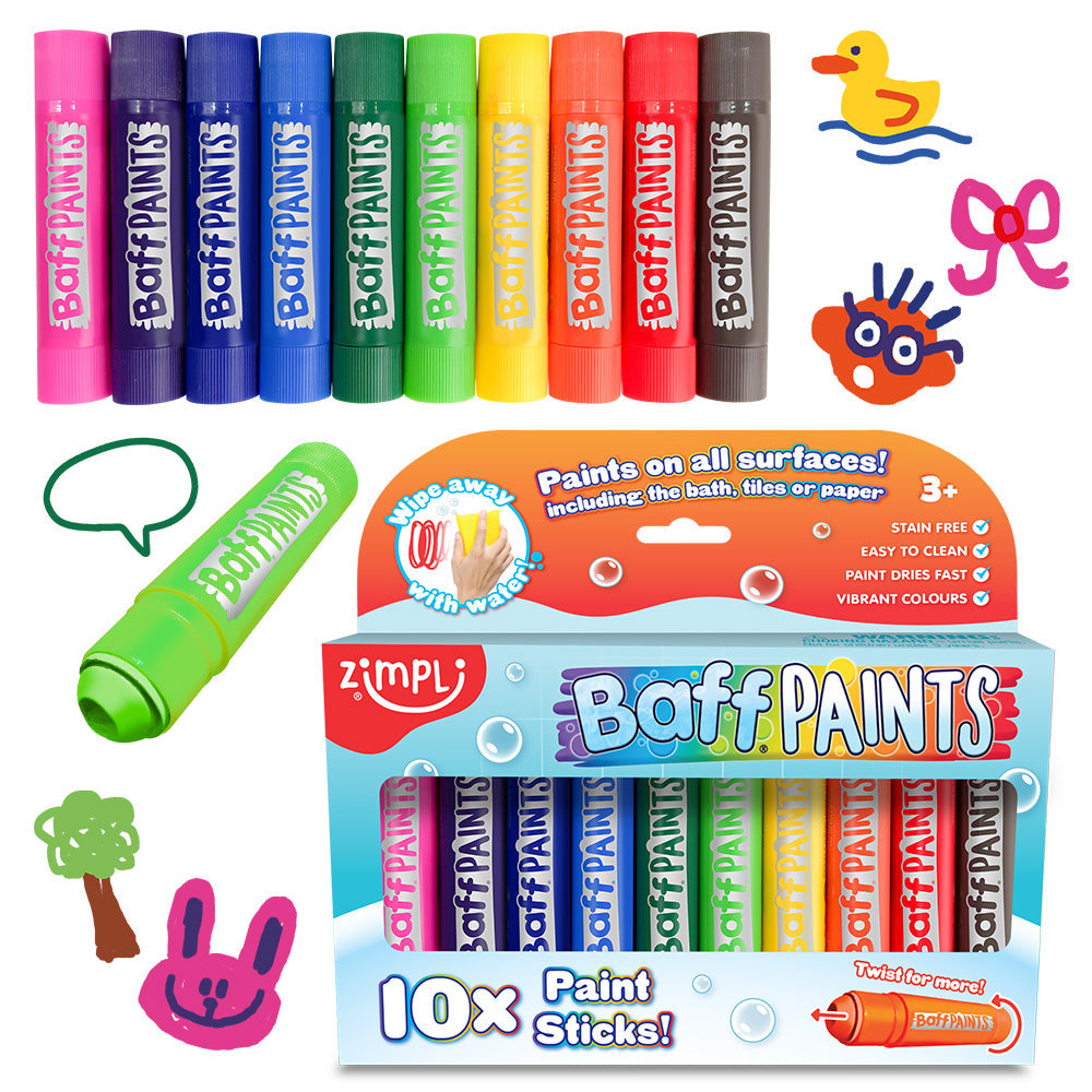Baff Paints: 10 Pinturas en Barra para Dibujar en la Bañera Zimpli Kids