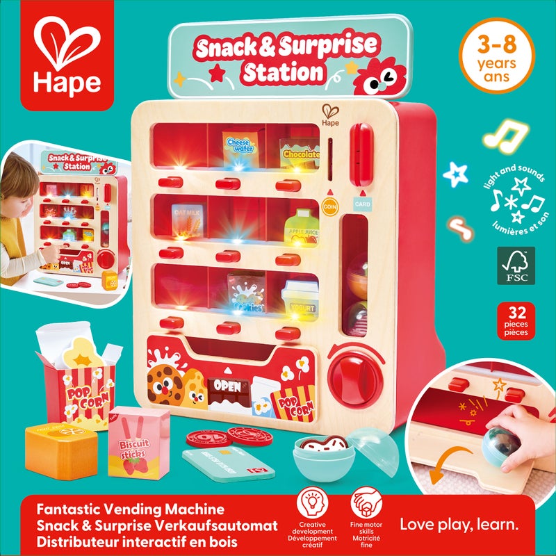 Máquina Expendedora de Juguete Hape: Snacks, Cápsulas, Luz y Sonido