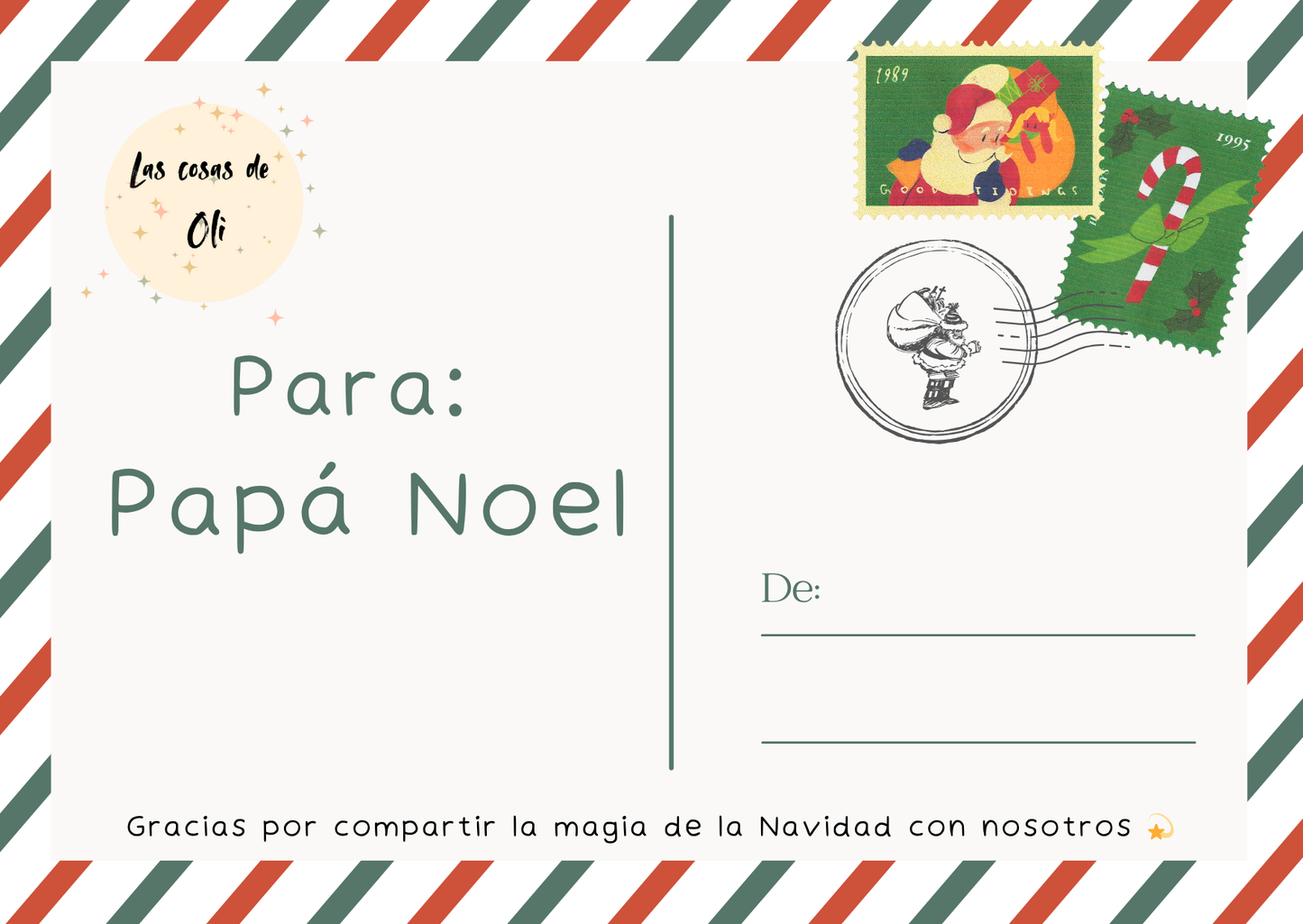 Tarjeta de Navidad - Postal a Papá Noel y a sus majestades los tres Reyes Magos