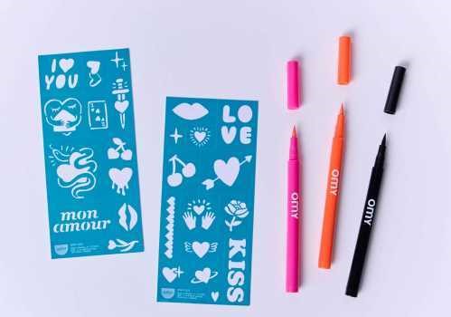 Rotuladores para tatuajes temporales con plantillas ILOVEYOU - OMY