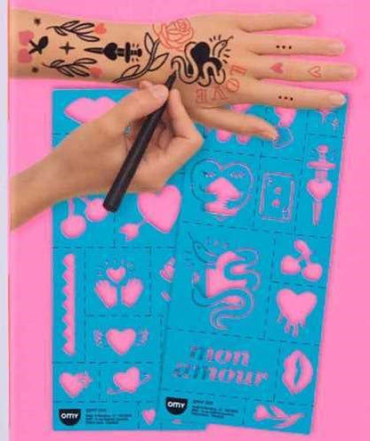 Rotuladores para tatuajes temporales con plantillas ILOVEYOU - OMY