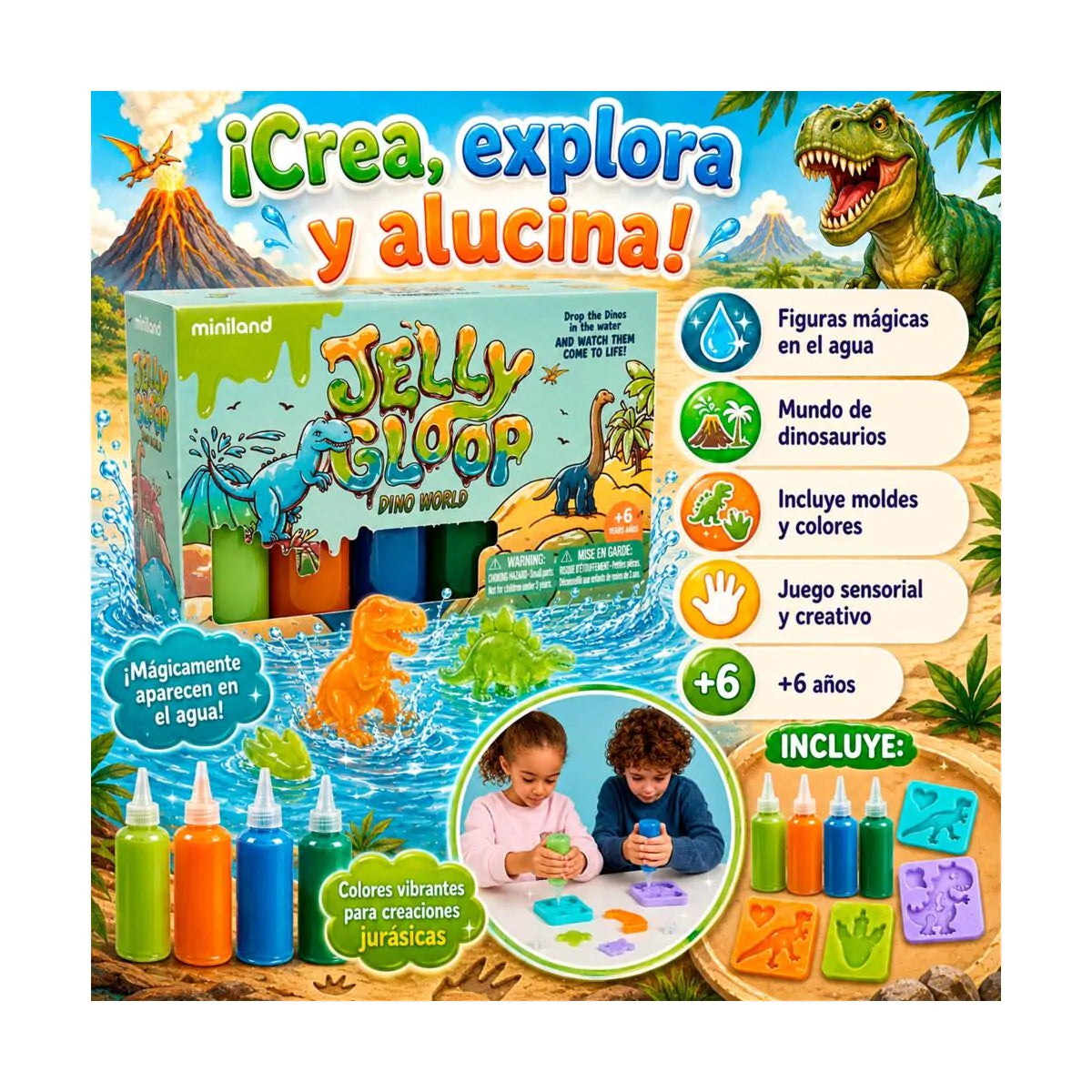 Jelly Gloop Dino World: Kit de Figuras de Gel de Dinosaurios Miniland - 7