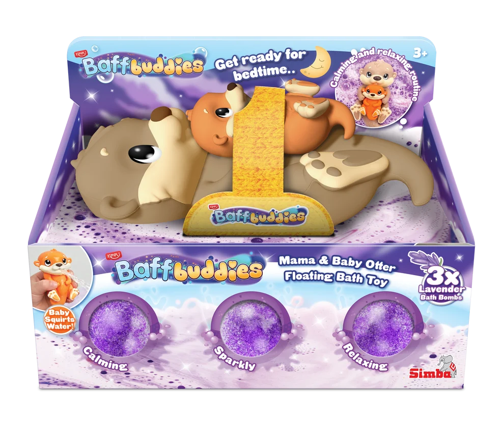 Baff Buddies Mamá y Bebé Nutria: Juguete Flotante de Baño con 3 Bombas de Lavanda