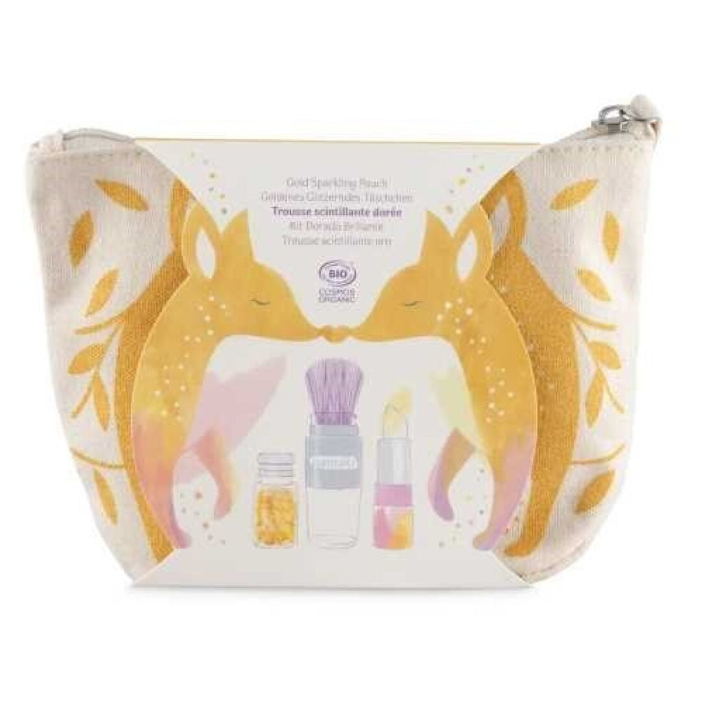 ESTUCHE ORO Pincel mágico + polvos dorados+ labial de vainilla
