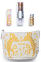 ESTUCHE ORO Pincel mágico + polvos dorados+ labial de vainilla