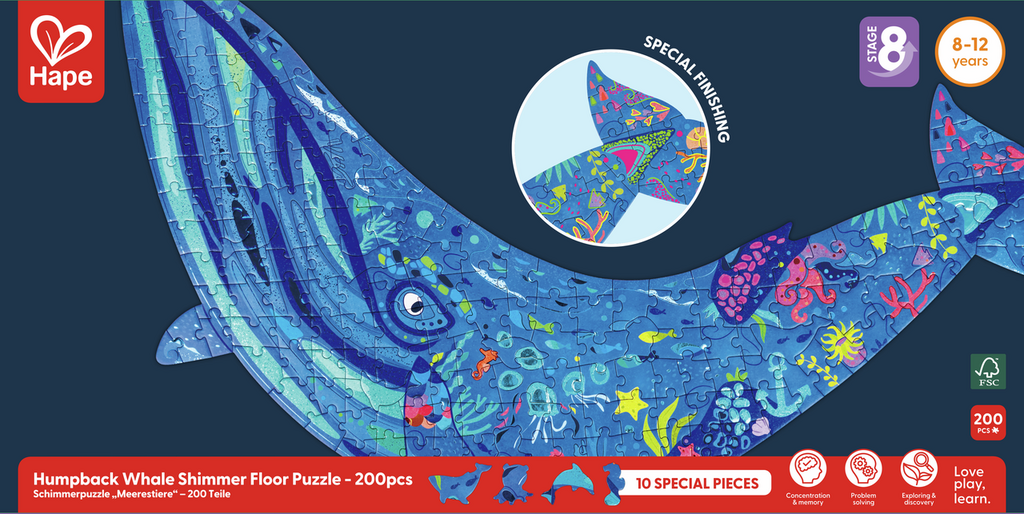 Puzle de Suelo Brillante de Ballena - 200 pzs