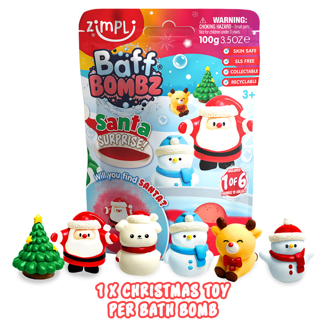 Bomba de Baño Sorpresa de Navidad 100 g con Figura Coleccionable Zimpli Kids - 6
