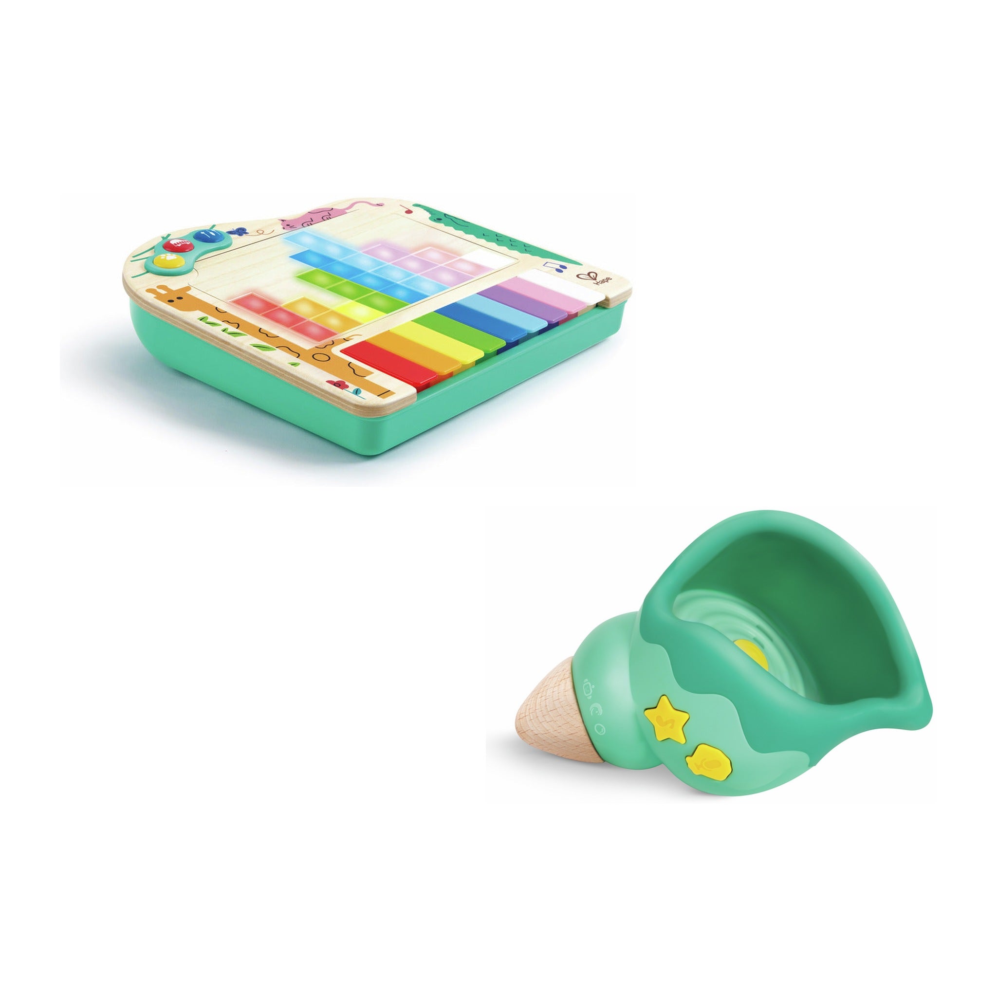 Pack Regalo 1 Año Pequeño Músico: piano Pixel y concha grabadora a tamaño real