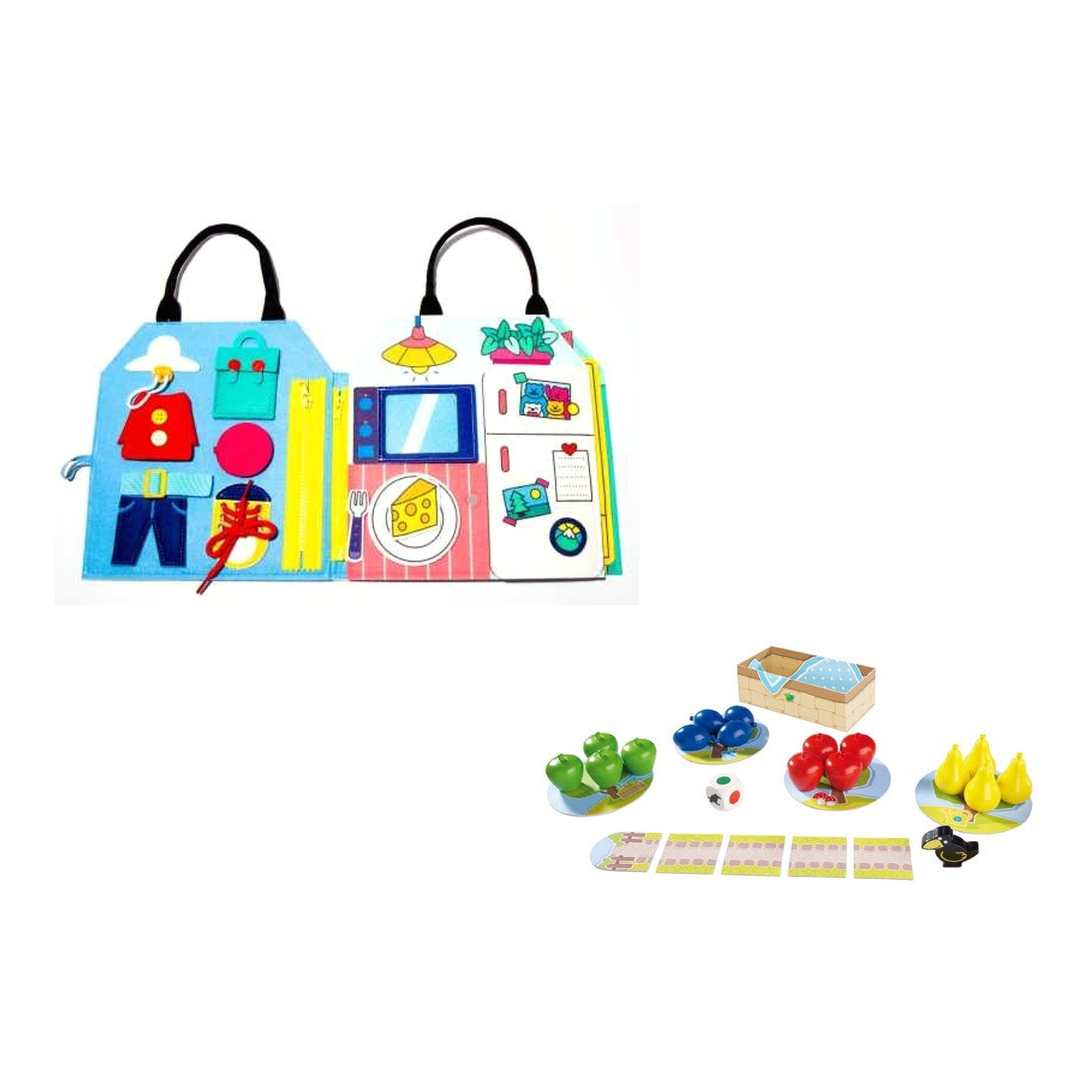 Pack Regalo 2 Años Mis Primeros Juegos: kit Montessori abierto y contenido del juego Primer Frutal